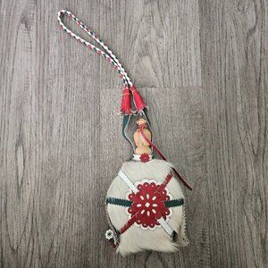 Vintage Hungarian Leather & Cowhide Decorative Canteen Flask – Red Green White